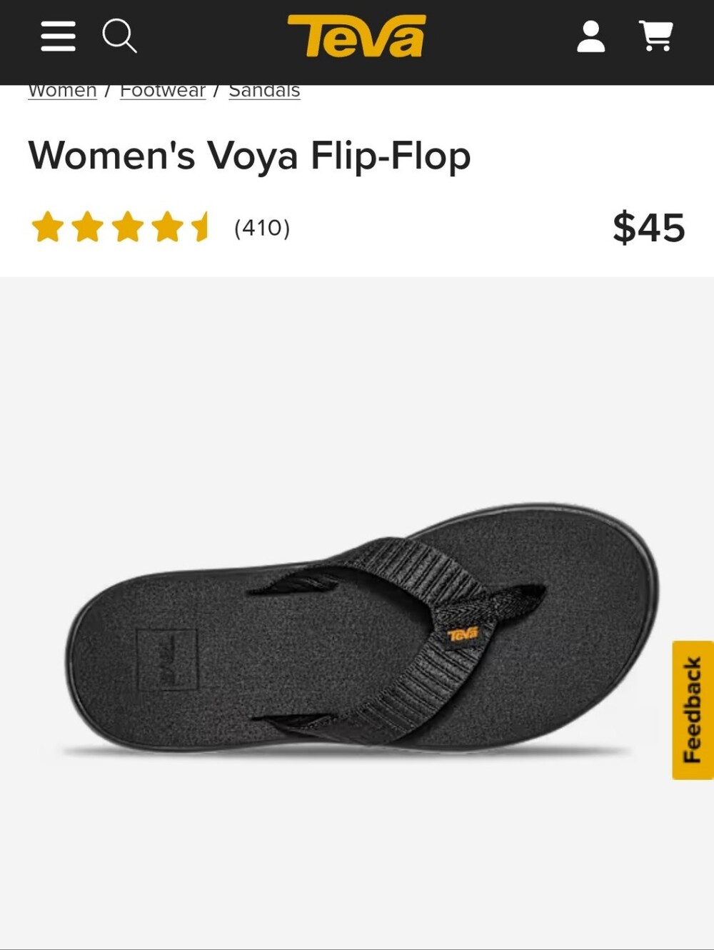 Teva Voya Black Flip Flops Size EU37/ US 6